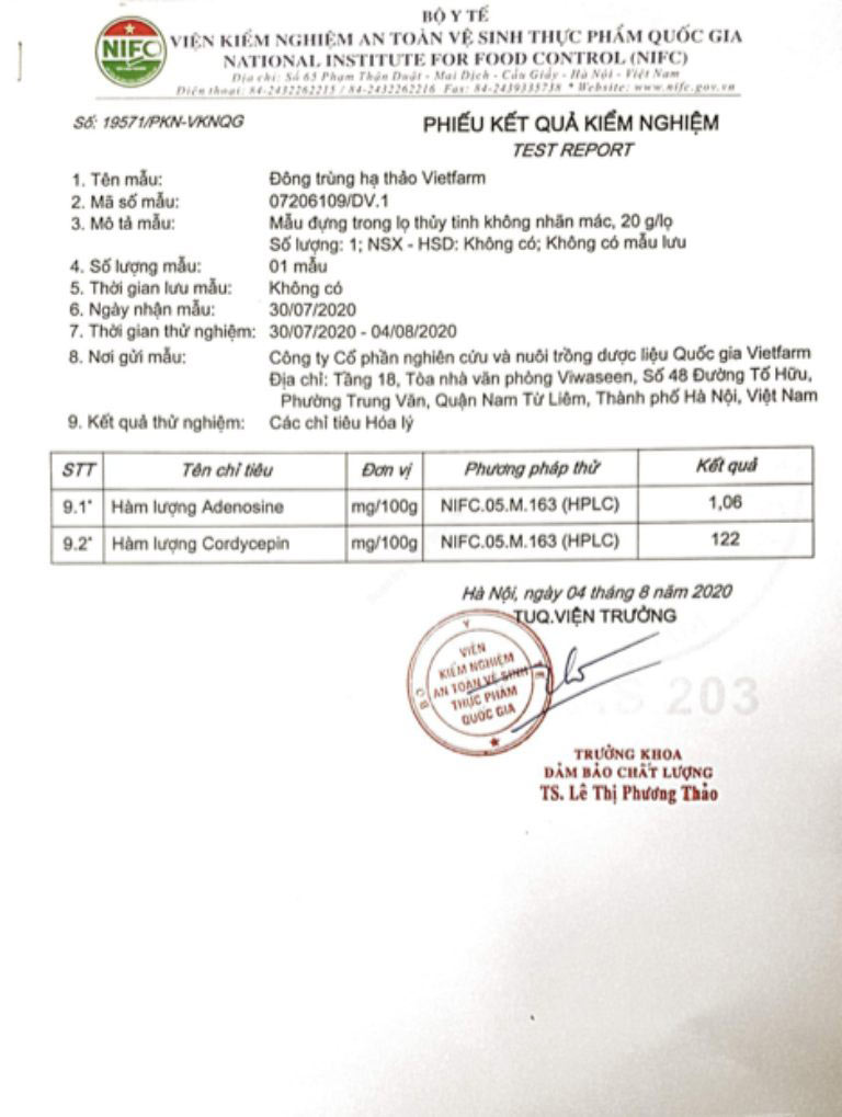 Bộ Y Tế kiểm định hàm lượng hoạt chất trong đông trùng hạ thảo